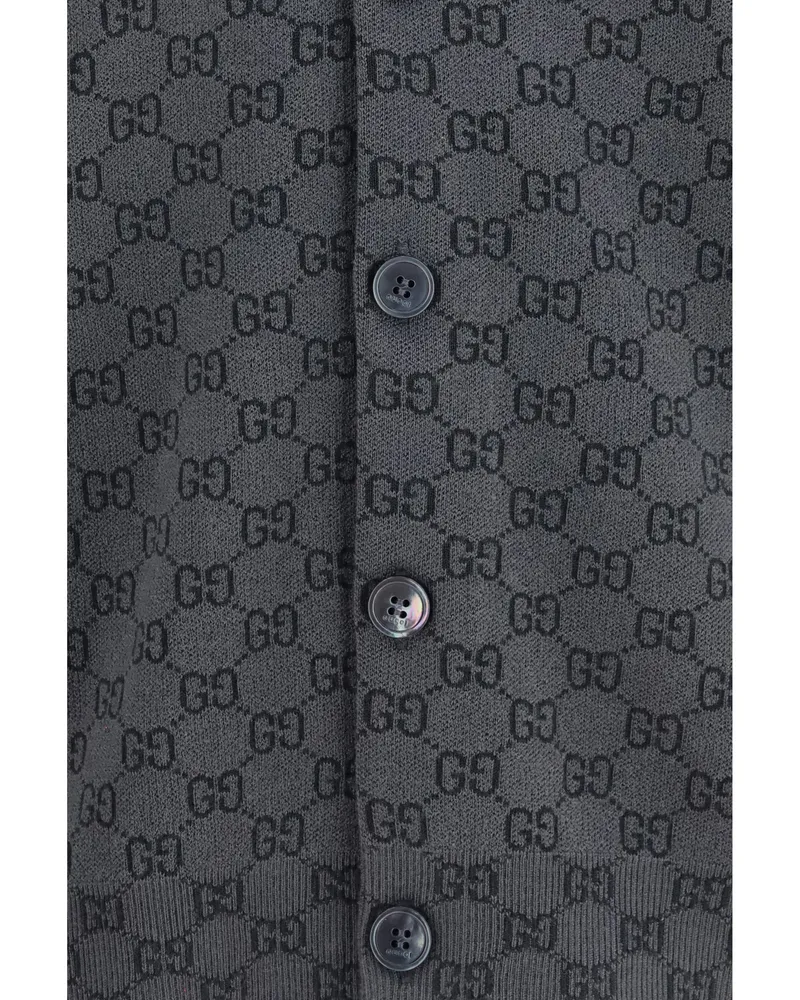 Gucci Men's Silk And Wool Gg Print Cardigan New Grey-Rock Ovis Aries Grey/rock Aries; Sweater Gray