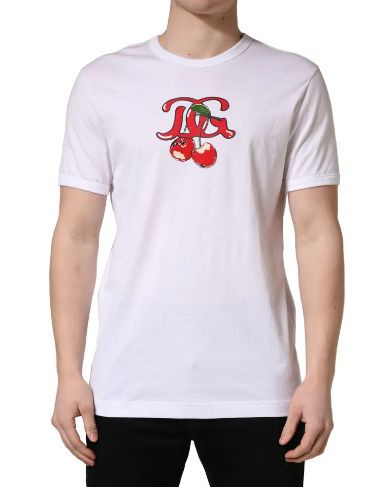 Dolce & Gabbana Men's White Dg Cherries Cotton Crew Neck T-Shirt White