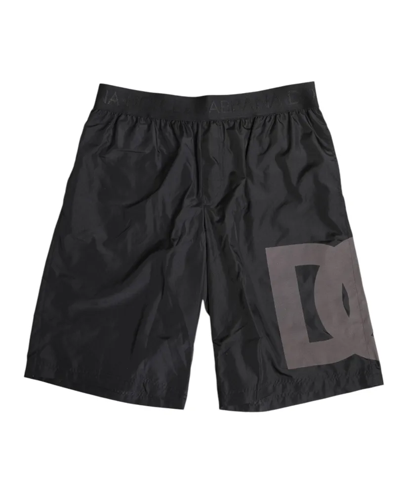 Dolce & Gabbana Black Logo Print Beachwear Men Shorts Swimwear Polyester Black