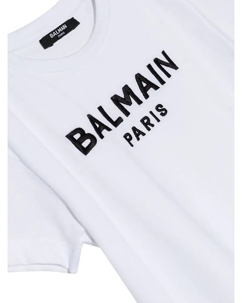 Balmain Logo-Embroidered Cotton Dress — White White
