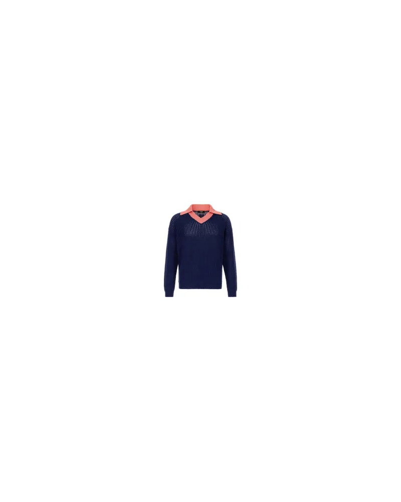 Fendi Men's Navy Blue Cotton Polo Shirt Blu Ink+peonia Exterior Navy