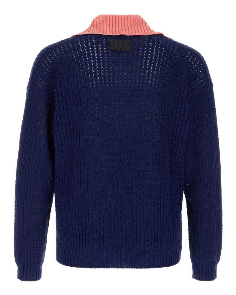 Fendi Men's Navy Blue Cotton Polo Shirt Blu Ink+peonia Exterior Navy
