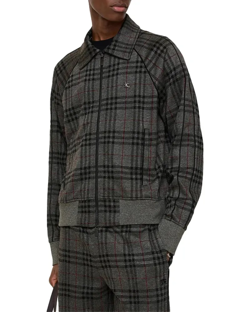 Burberry Check Pattern Viscose Blend Jacket — Gray Gray