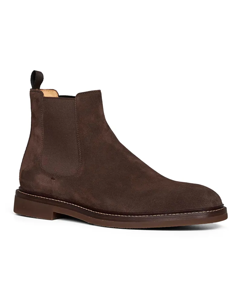 Brunello Cucinelli Men's Chelsea Ankle Boots Mocha Suede Brown Calf Leather Brown