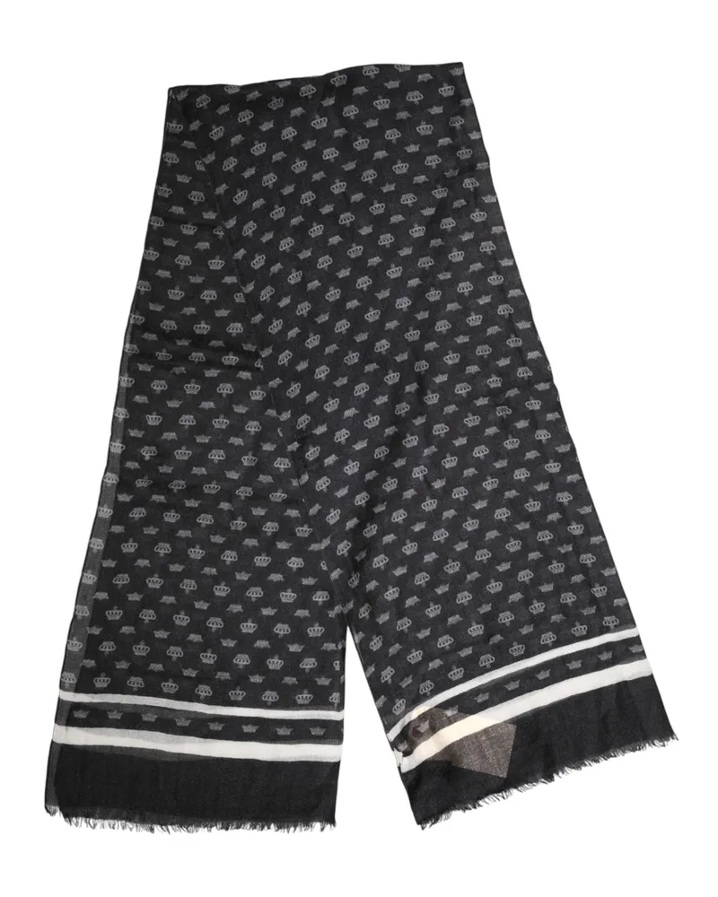 Dolce & Gabbana Men's Black Crown Cashmere Neck Wrap Shawl Scarf Black