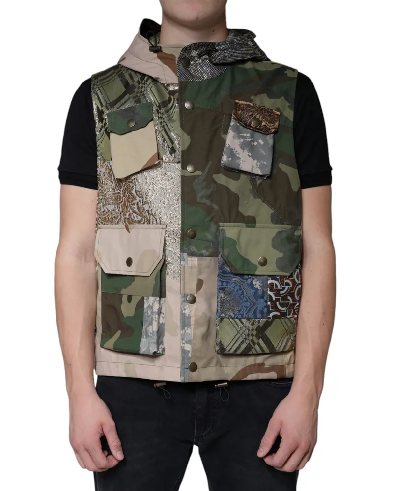 Dolce & Gabbana Men's Multicolor Patchwork Hooded Vest Jacket Clothing Multicolor
