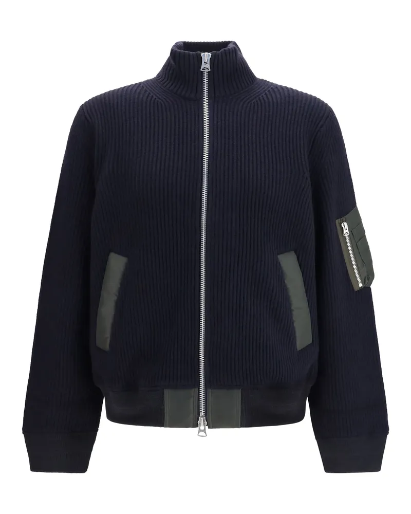 Sacai Men's Ribbed Sweater Navy-Dark Khaki Wool Jacket Navy/dark Navy