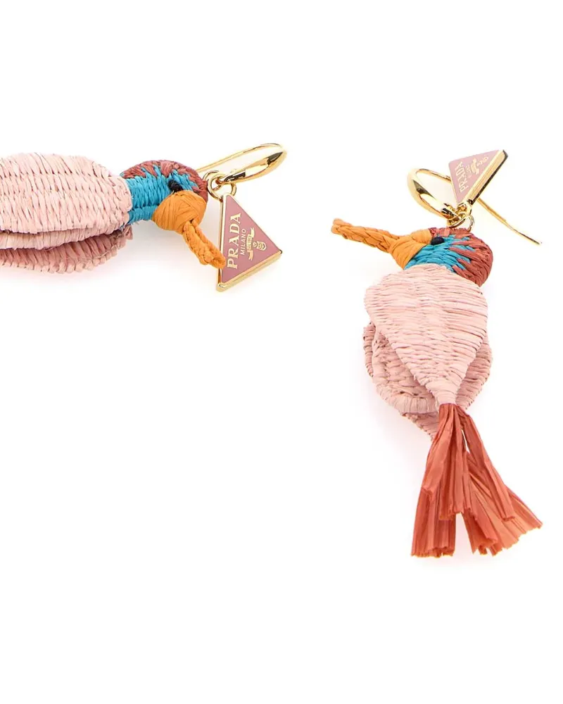 Prada Raffia Fish Charm Earrings Oro+rosa