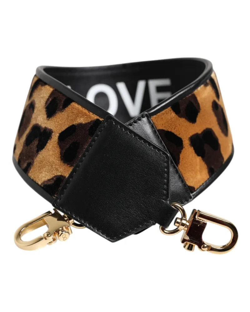 Dolce & Gabbana Women's Black Leopard Print Reversible Bag Shoulder Strap And Brown Cotton Black
