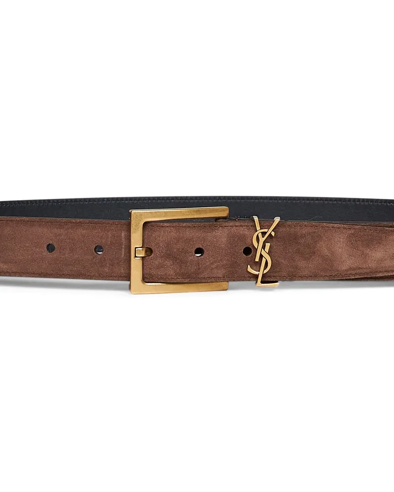 Saint Laurent Women's Belt Cassandre Suede Coffee Brown Calfskin Brown