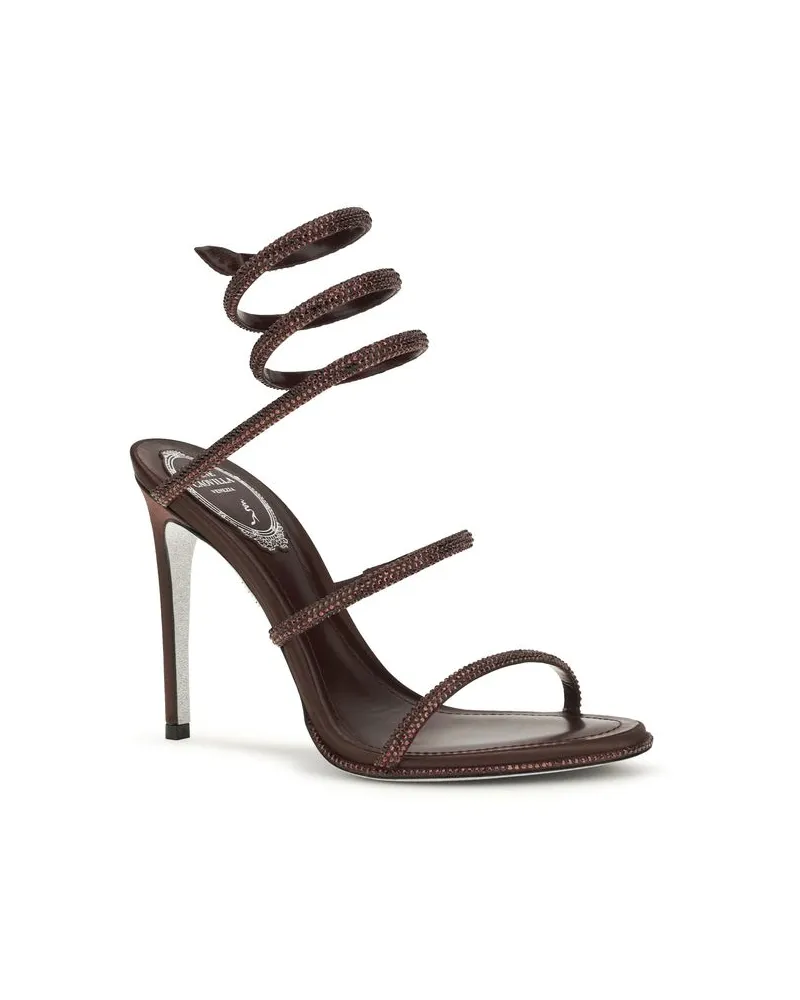 René Caovilla Women's Brown Silk Stiletto Heel Sandals Brown