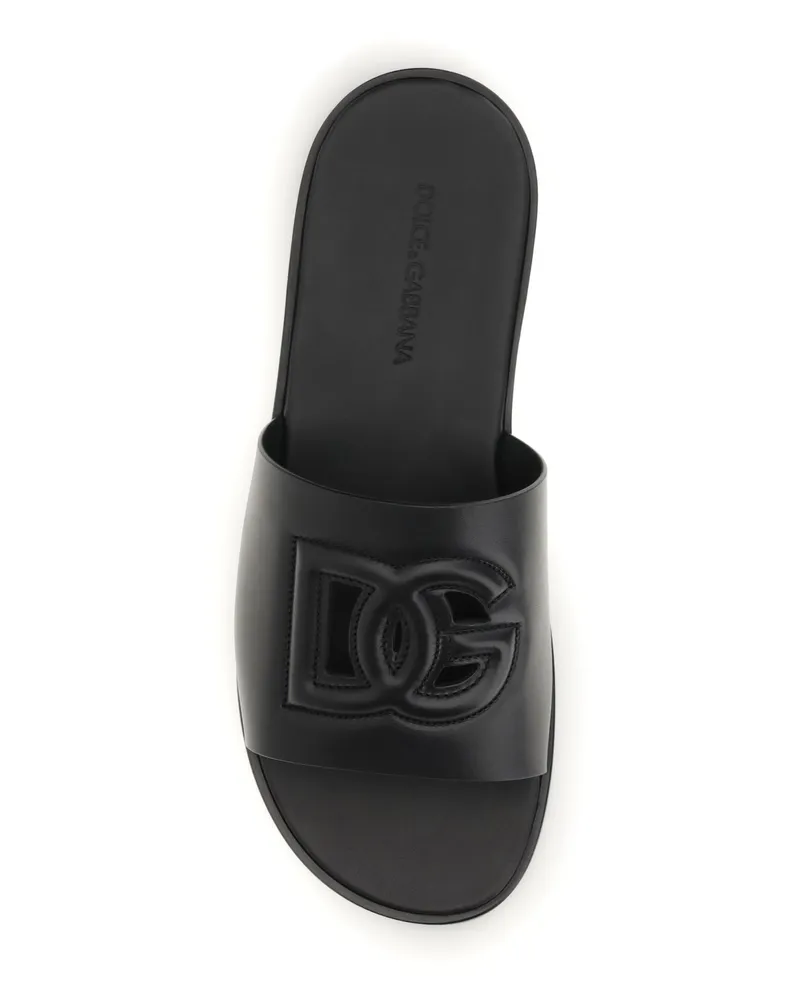 Dolce & Gabbana Men's Sandals Embossed Logo Black Calf Leather Black