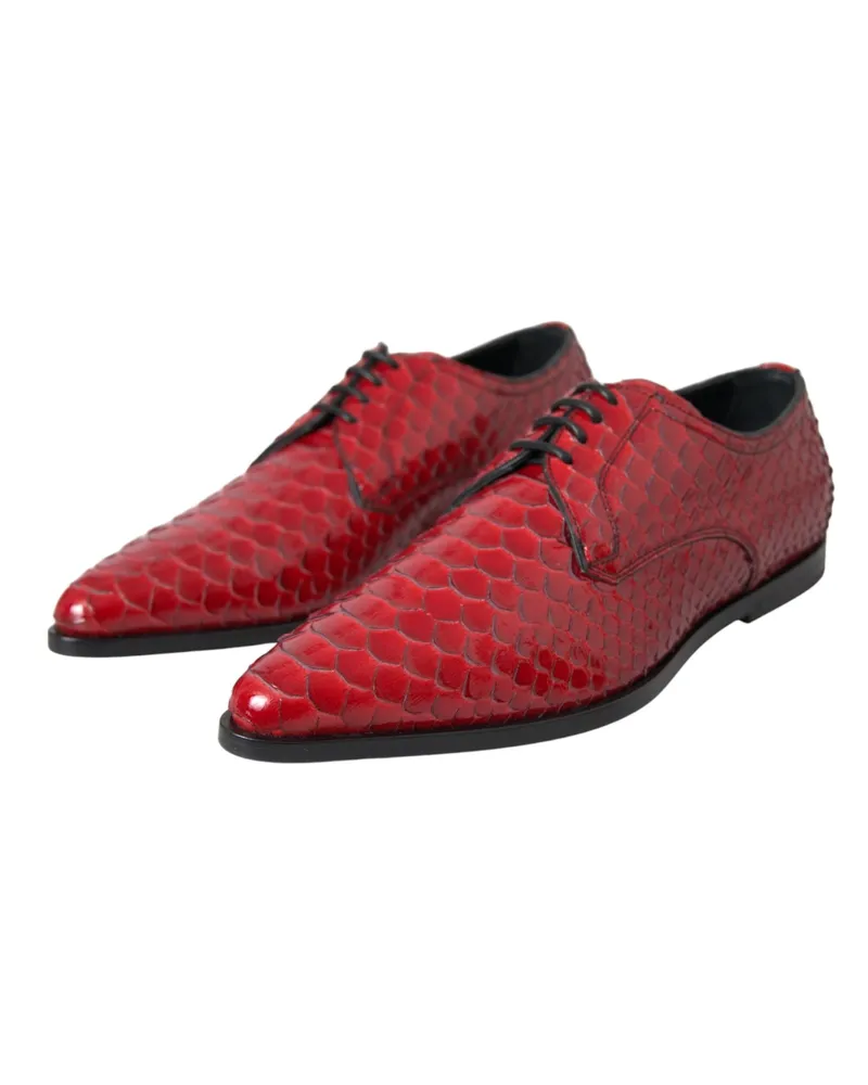 Dolce & Gabbana Red Textured Varnished Derby Men Formal Shoes Python Leather Red