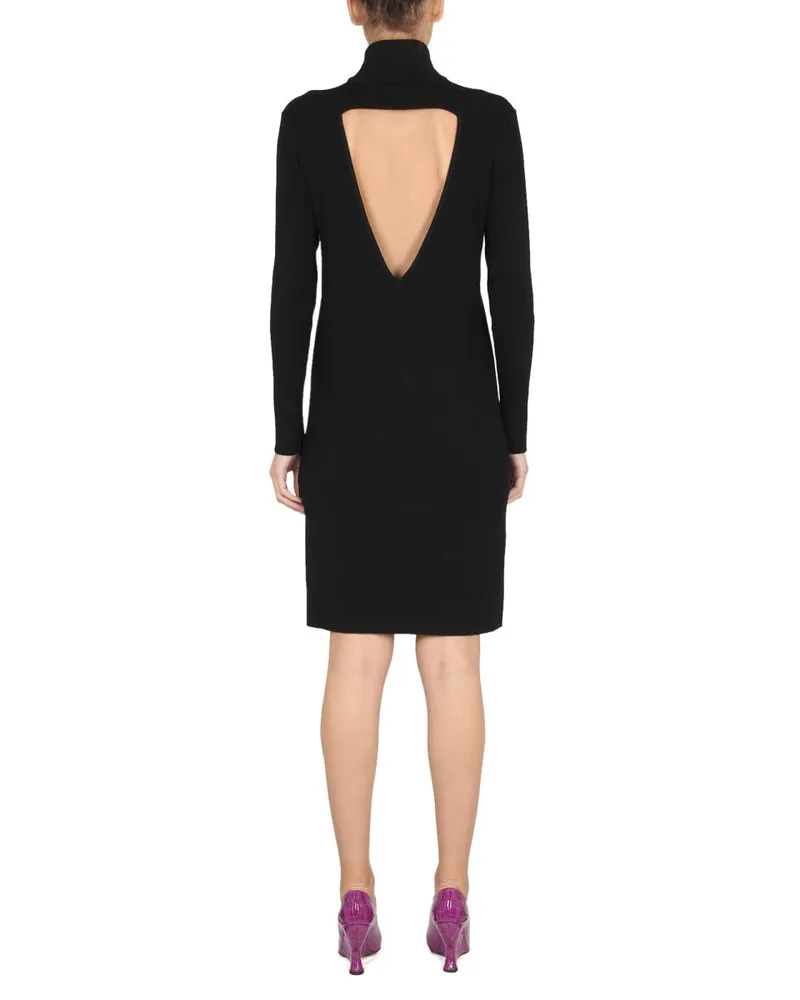 Bottega Veneta Ribbed High-Neck Knit Knit Dress — Black Black