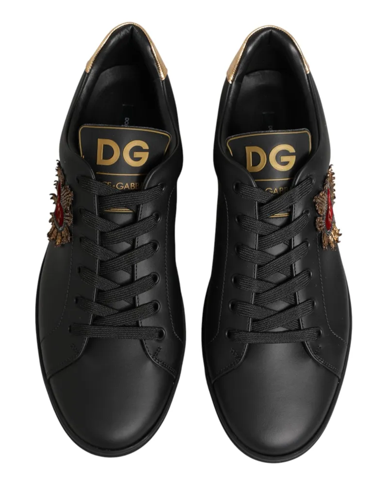 Dolce & Gabbana Men's Black Leather Heart Embellished Sneakers Shoes 100lf Black
