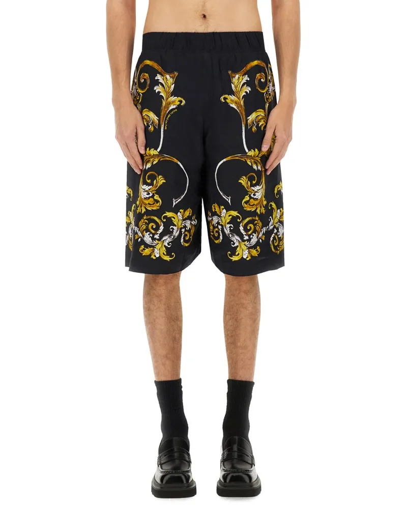 Versace Jeans Baroque Outline Print Bermuda Shorts — Black Black