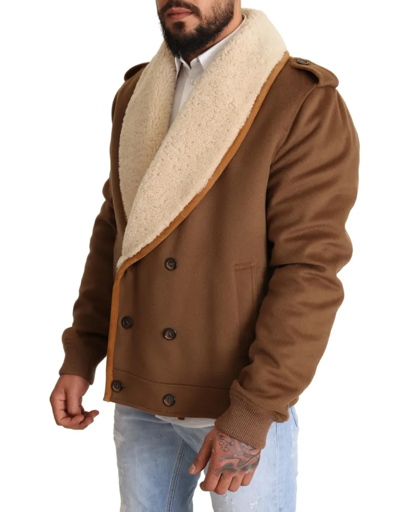 Dolce & Gabbana Shearling-Lined Double-Breasted Jacket — Brown Brown