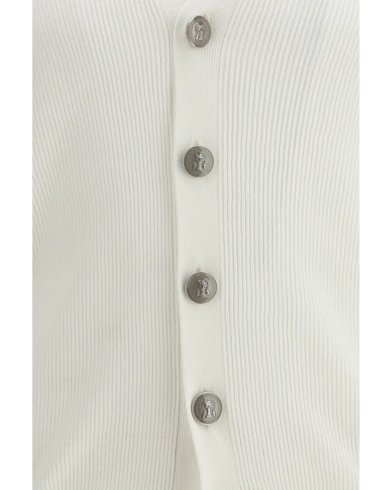 Brunello Cucinelli Men's Cardigan Ribbed Cotton Panama-Mist Panama/mist Sweater Beige