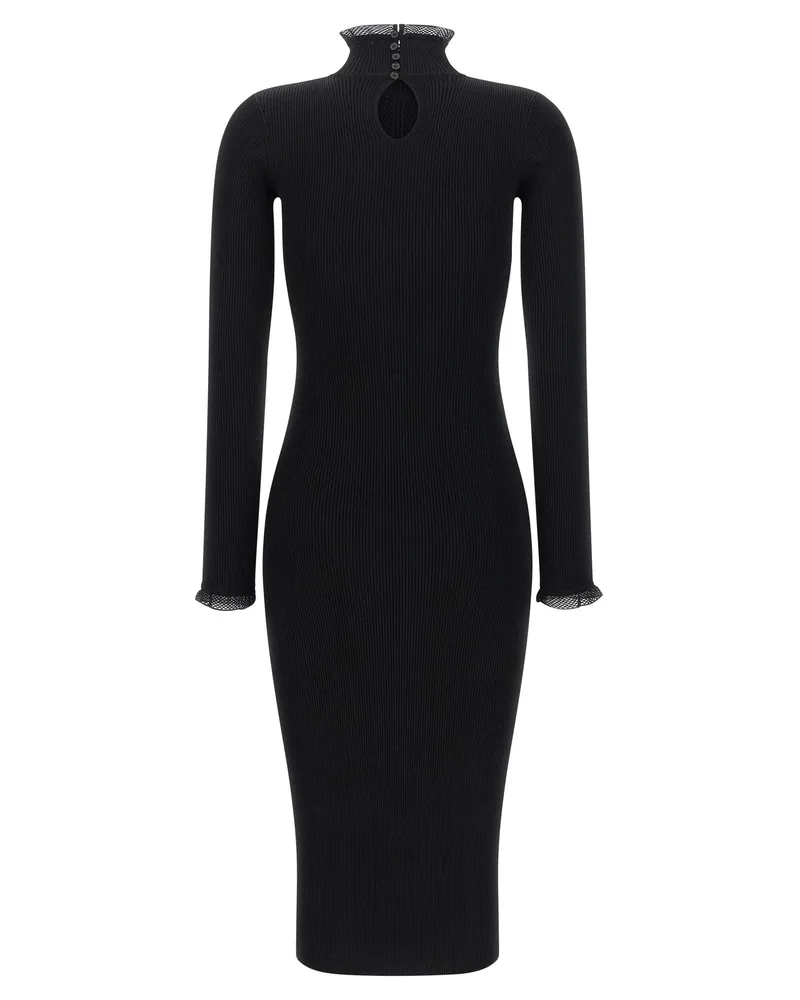 Elisabetta Franchi Ribbed Knit Midi Dress — Black Black