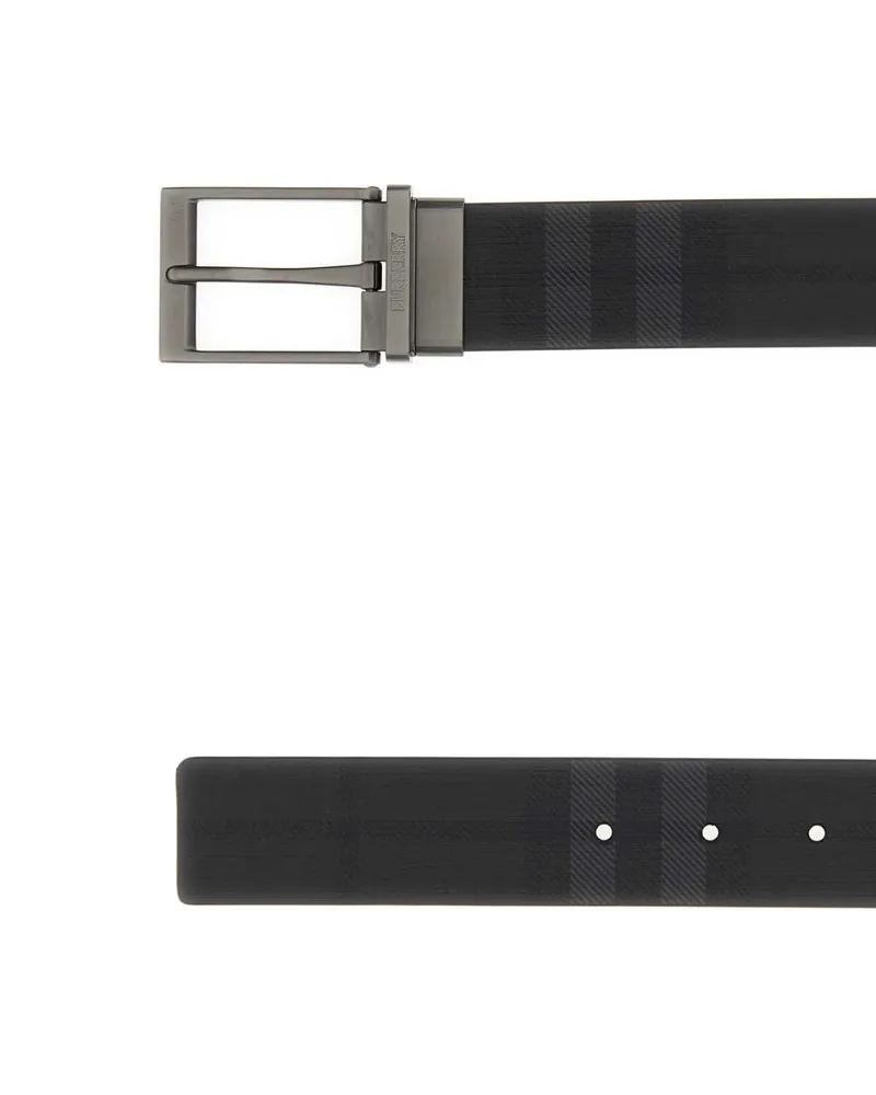 Burberry Men's Printed Canvas Reversible Check Belt Ironblackgraphite Cinture Black