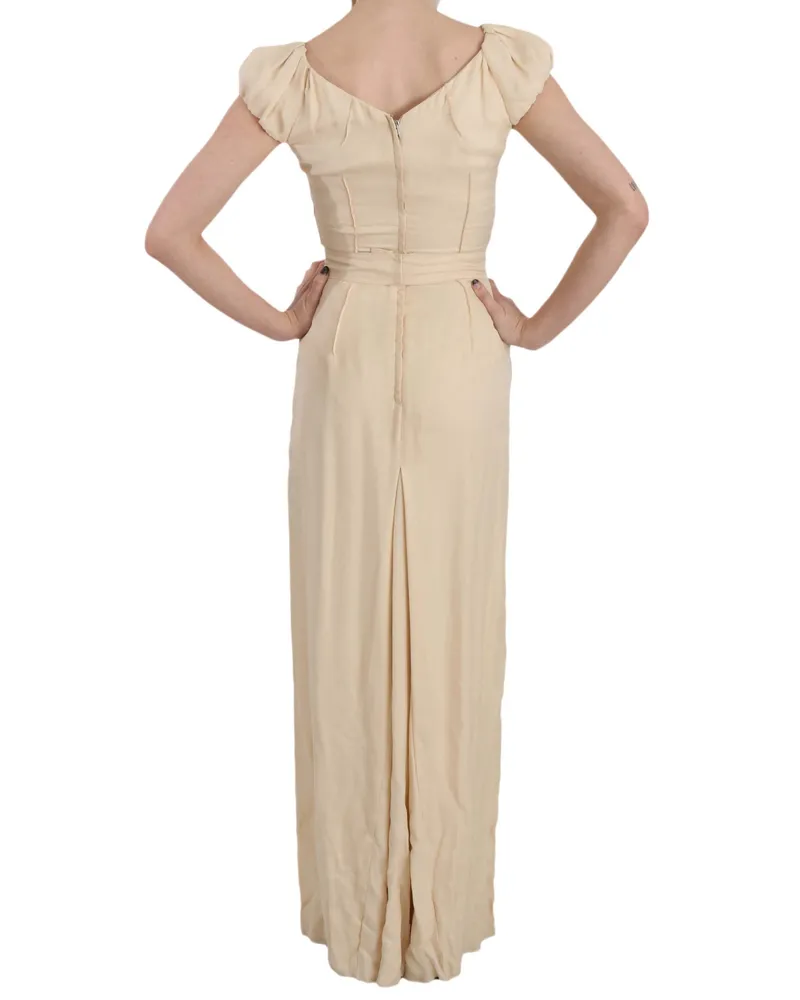 Dolce & Gabbana Women Silk Column Cap Sleeve Gown Beige Beige