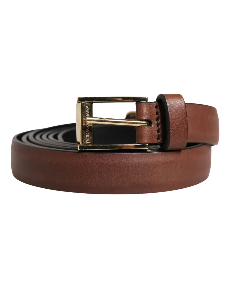 Dolce & Gabbana Men Brown Leather Classic Metal Buckle Belt Calf Brown