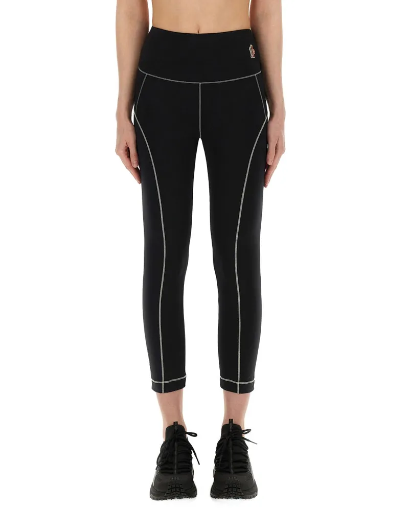Moncler Logo-Embroidered Leggings — Black Black