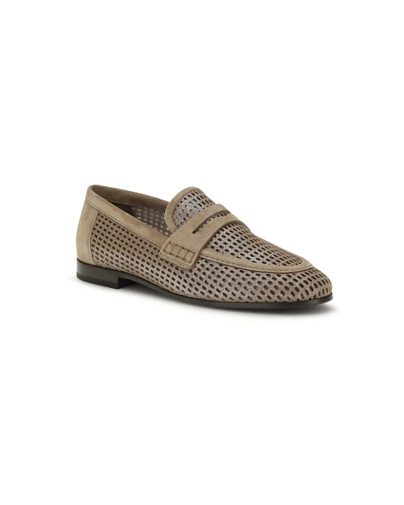 Brunello Cucinelli Women's Beige Calf Leather Bos Taurus Slip-On Loafers Beige