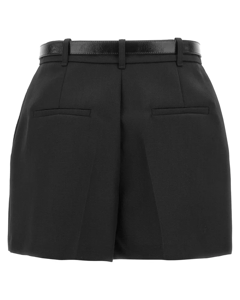Elisabetta Franchi Belted Virgin Wool Shorts — Black Black