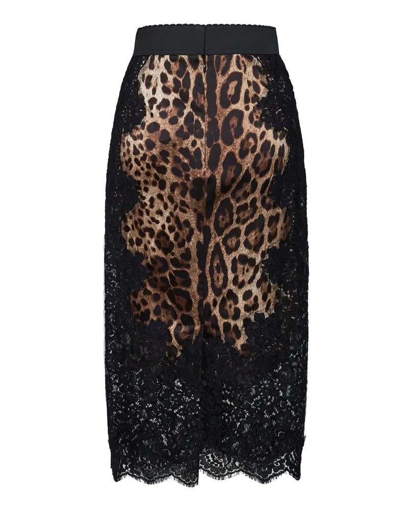 Dolce & Gabbana Women's Pencil Skirt Leopard-Print Satin And Lace Multicolour Cotton Multicolor