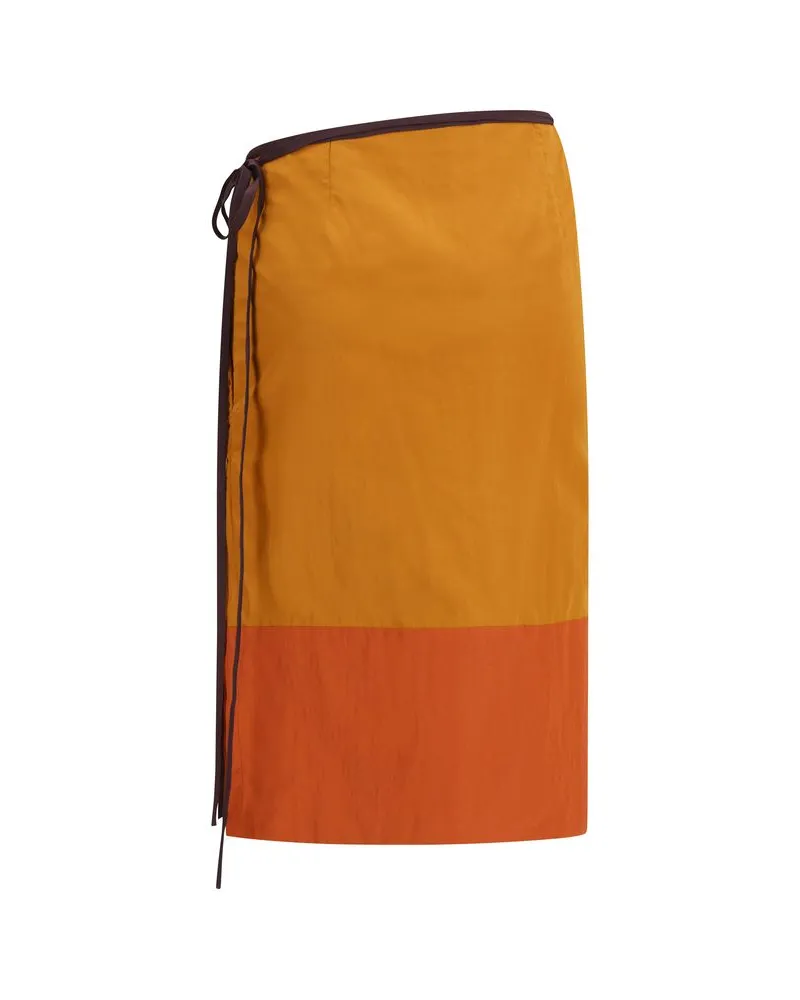 Saint Laurent Women's Orange Nylon Midi Skirt Orange