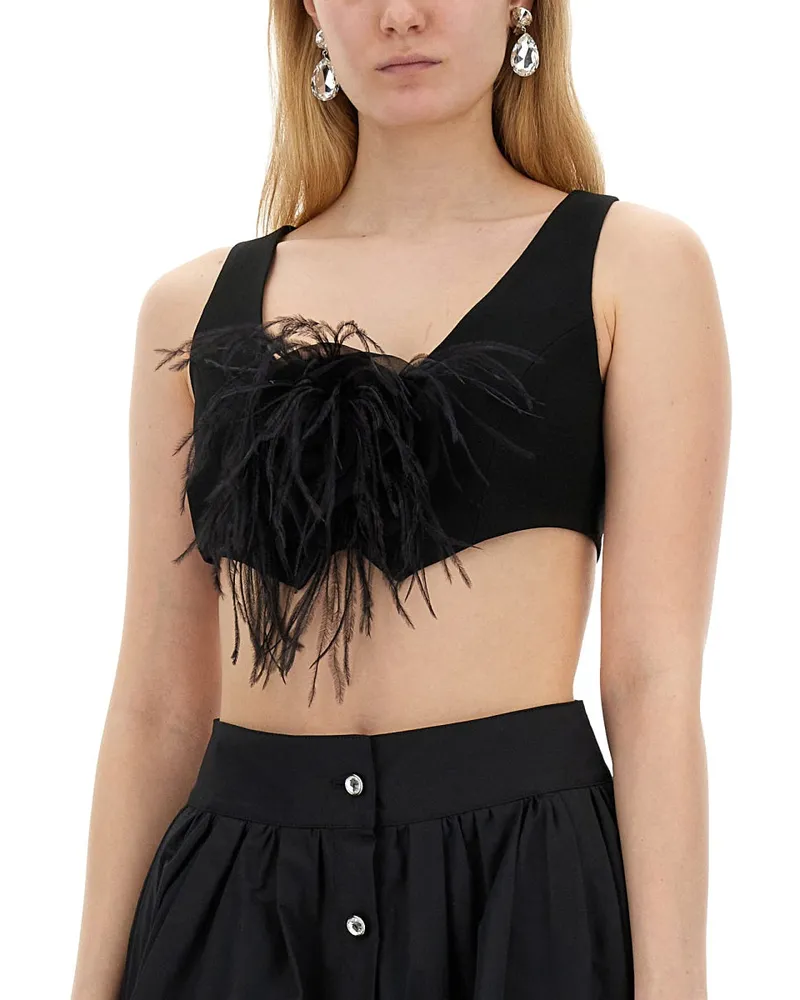 Moschino Rose-Embroidered Acetate-Viscose Tank Top — Black Black