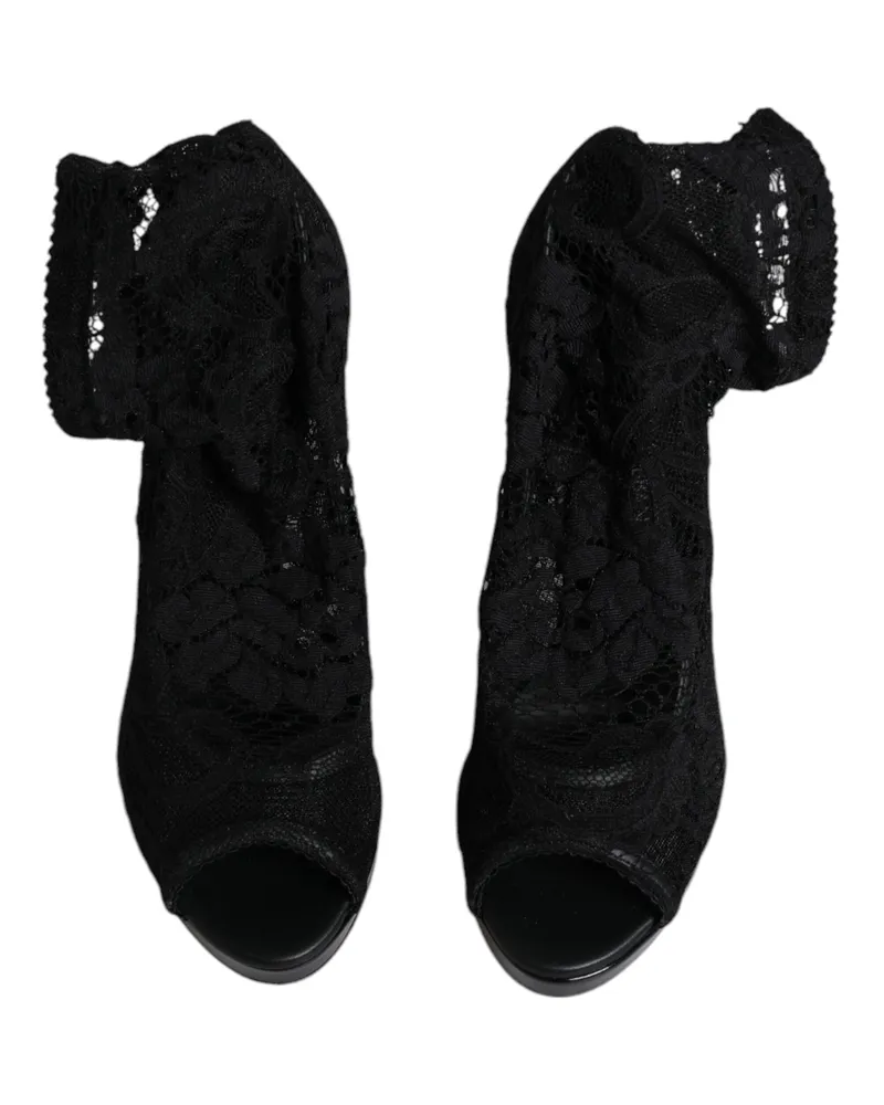 Dolce & Gabbana Women's Black Stretch Taormina Lace Boots Shoes Nylon Viscose Elastane Silk Black