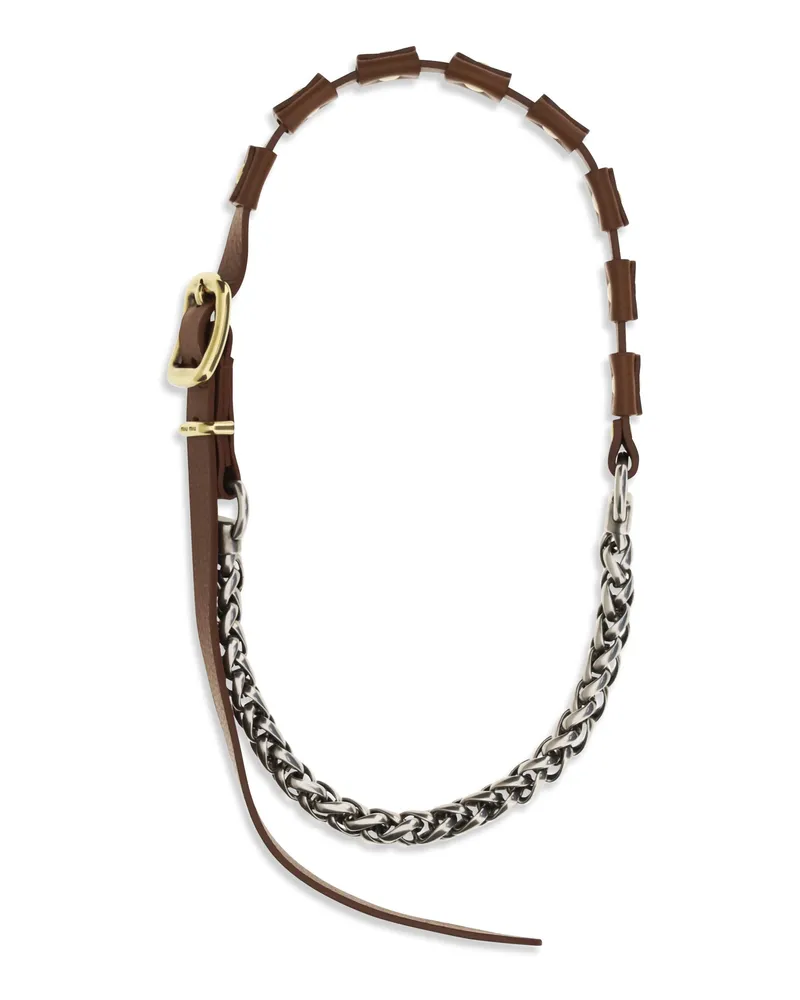 Miu Miu Women's Leather Necklace With Buckle — Tobacco Tobacco-Silver-Bronze Calf Necklaces Tobacco/silver/bronze Brown