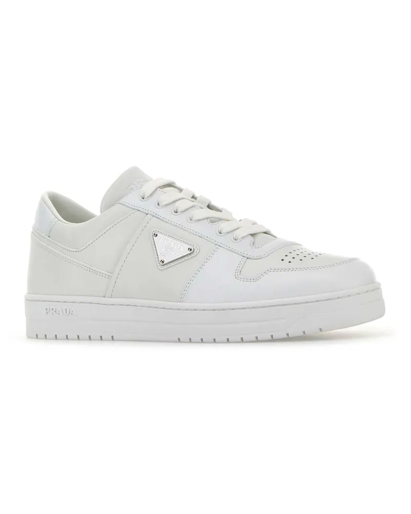 Prada Men's White Leather Downtown Sneakers Bianco Vitello Bianco