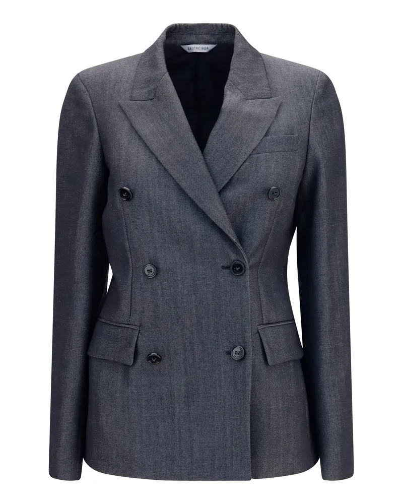 Balenciaga Women's Blazer Double-Breasted Wool Dark Navy Merino Jacket 