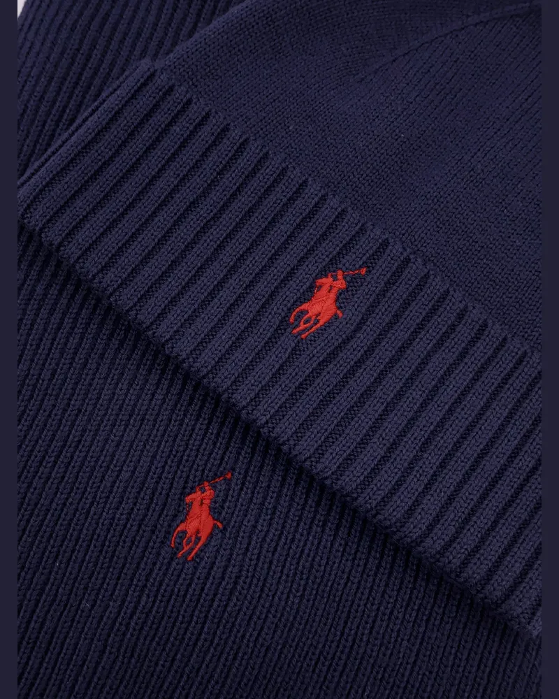 Ralph Lauren Men's Wool Scarf And Cuffed Hat Set Blue Scarfs Navy