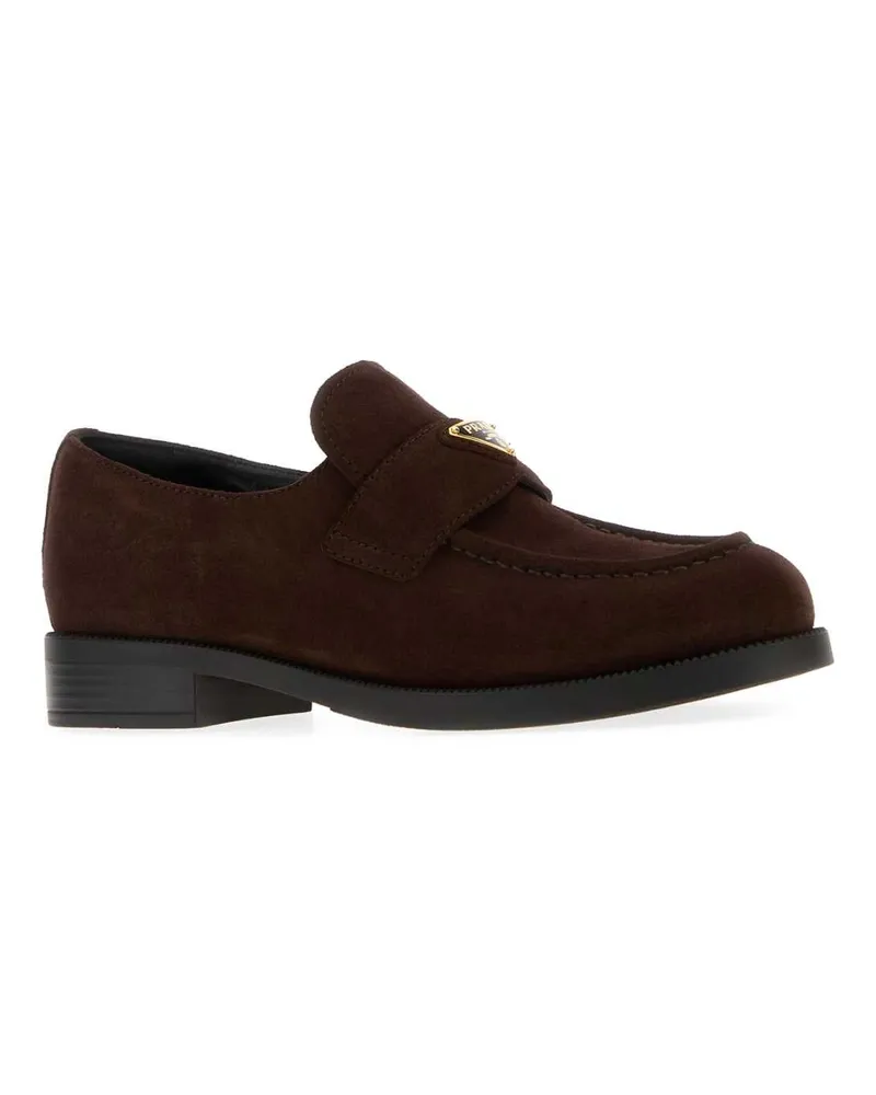 Prada Women's Dark Brown Suede Loafers Moro Mocassini Brown