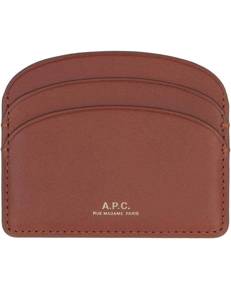 A.P.C. Women's Logo Detail Leather Card Holder Brown Cowhide Wallets & Purses Brown