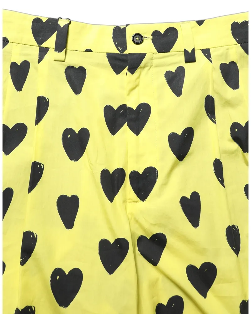 Dolce & Gabbana Heart-Print Cotton Bermuda Shorts — Yellow Yellow