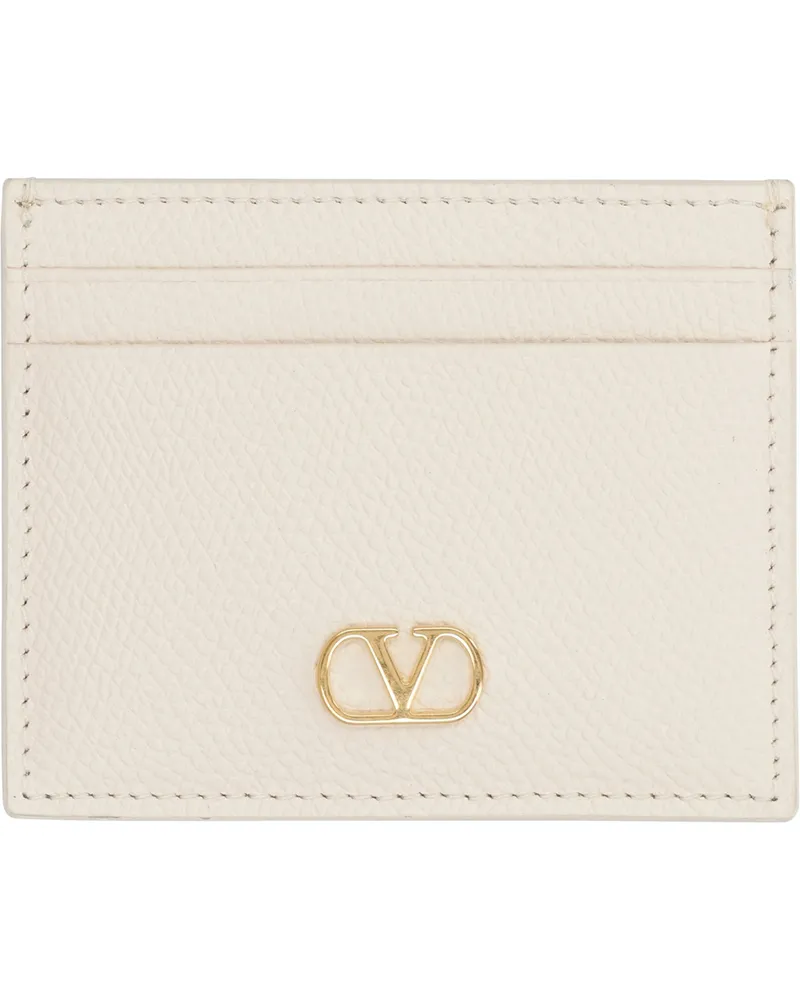 Valentino Garavani Women's Leather Card Holder Vlogo Signature Light Ivory Calf Wallets & Purses Beige