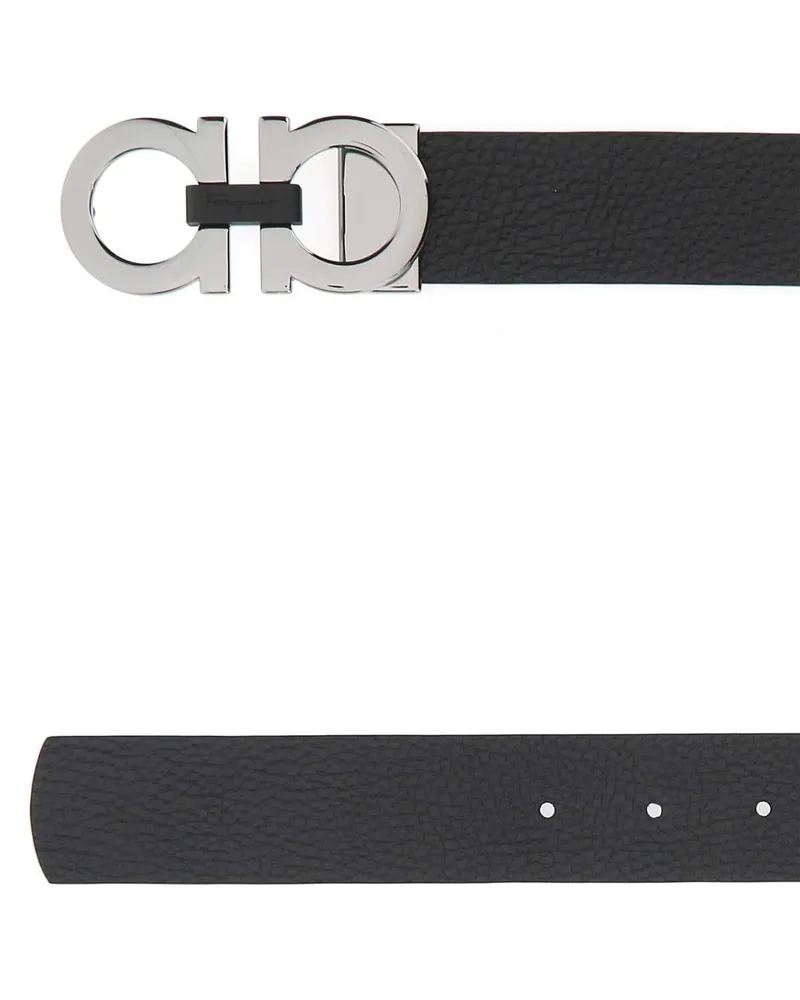 Ferragamo Men's Black Leather Reversible Belt Nerohickory Calf Cinture Black