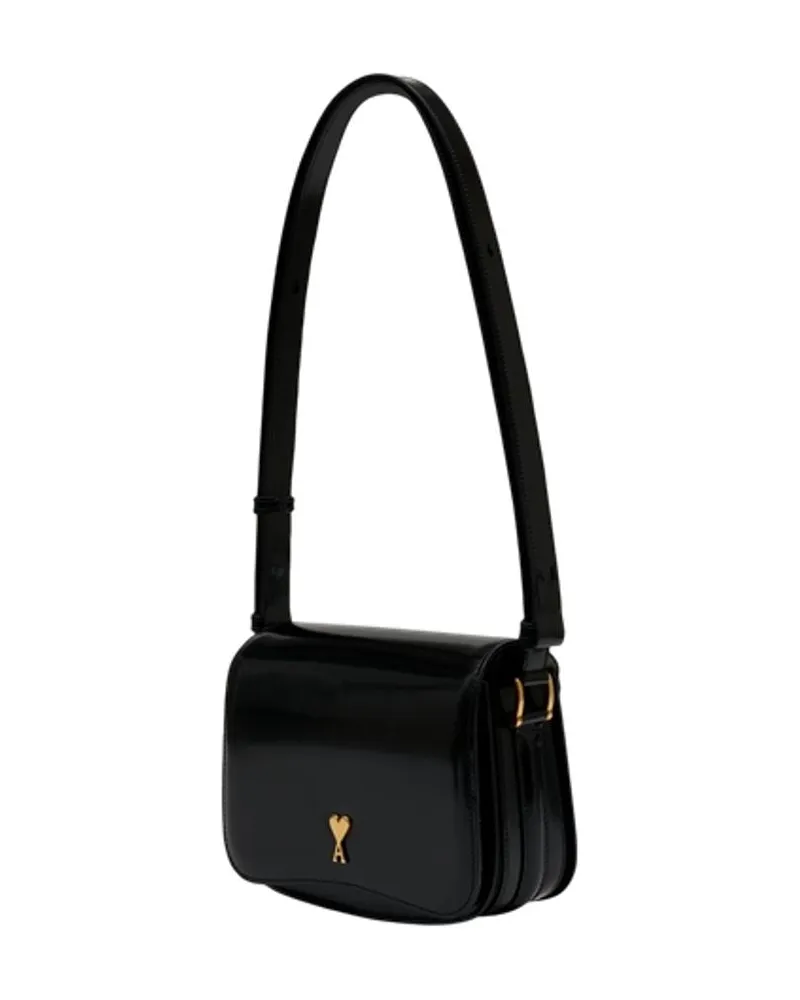 AMI Paris Women's Paris Shoulder Bag - Ami Leather Black Calfskin Shoulder-Hobo-Bags Black