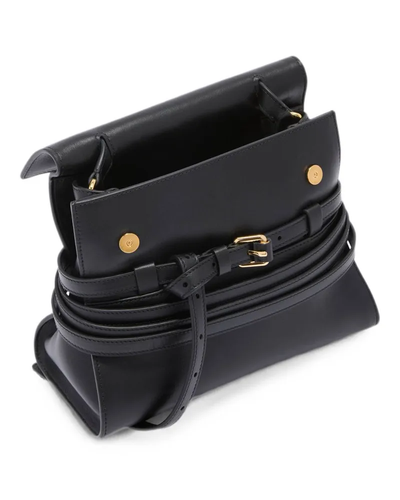 Moschino Sheepskin Foldover Top Handle Bag — Black Black