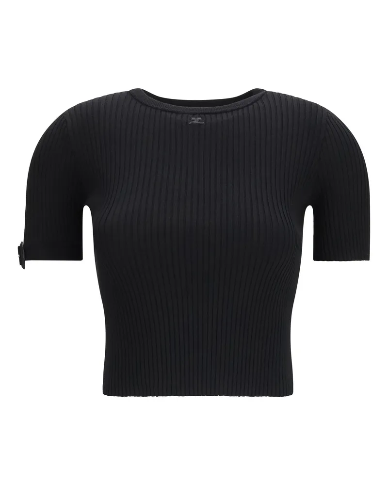 Courrèges Women's Ribbed Crop Top Black Viscose; Polyester Black