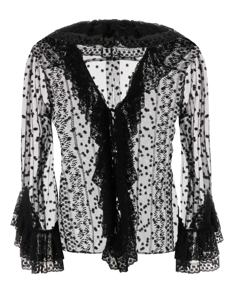 Alberta Ferretti Lace-Trimmed Sweater — Black Black
