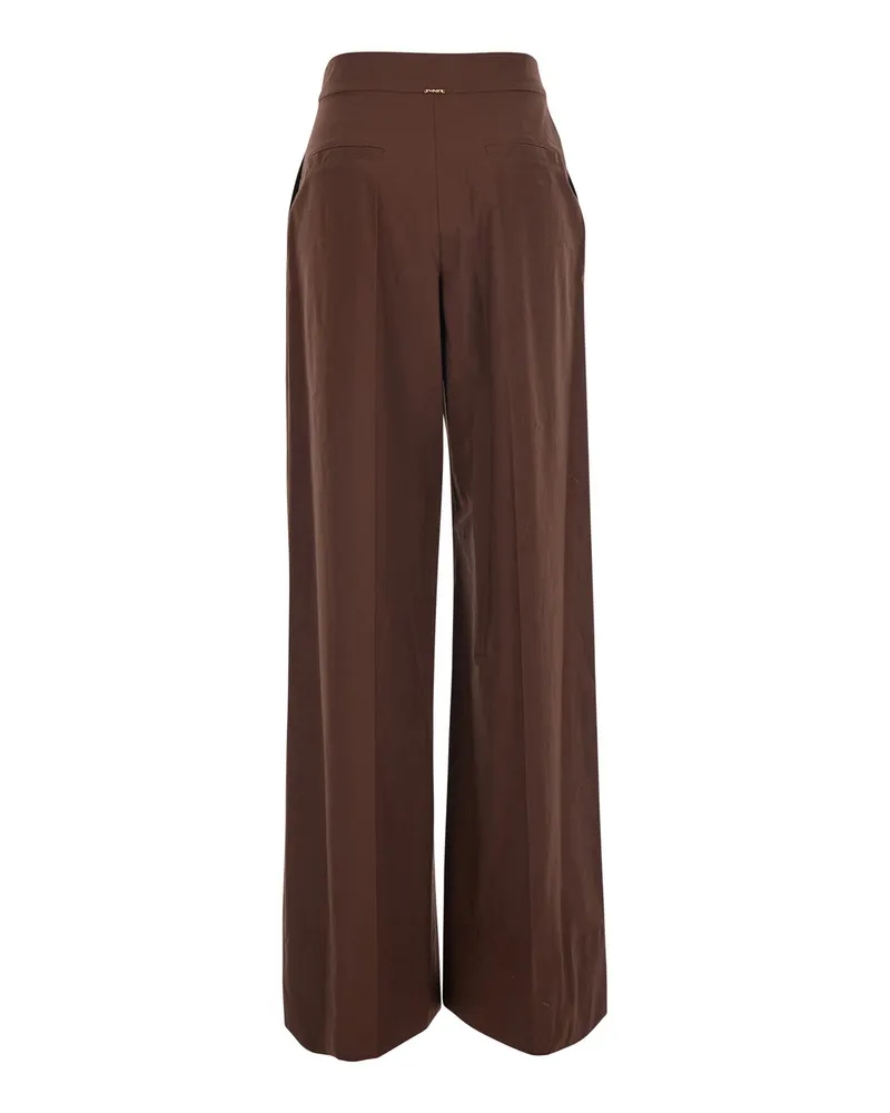 Twin-Set Women's Trousers Wide-Leg Brown Cotton Brown