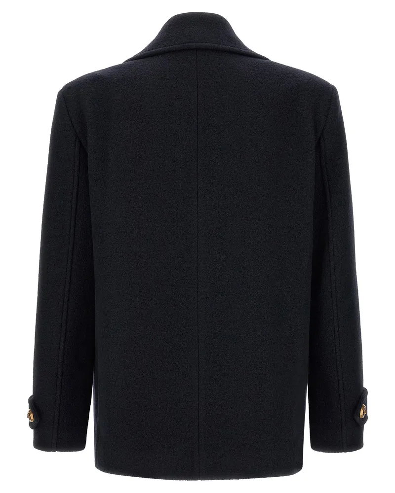 Balmain Men's Blue Virgin Wool Coat Clothing Navy