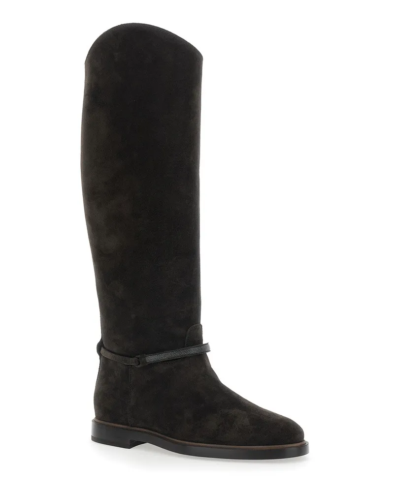 Brunello Cucinelli Women's Boots With Monile Detail Brown Suede Brown