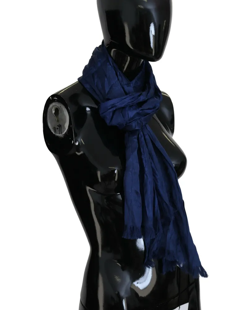 CoSTUME NATIONAL Women's Blue Silk Shawl Foulard Fringes Scarf Blue